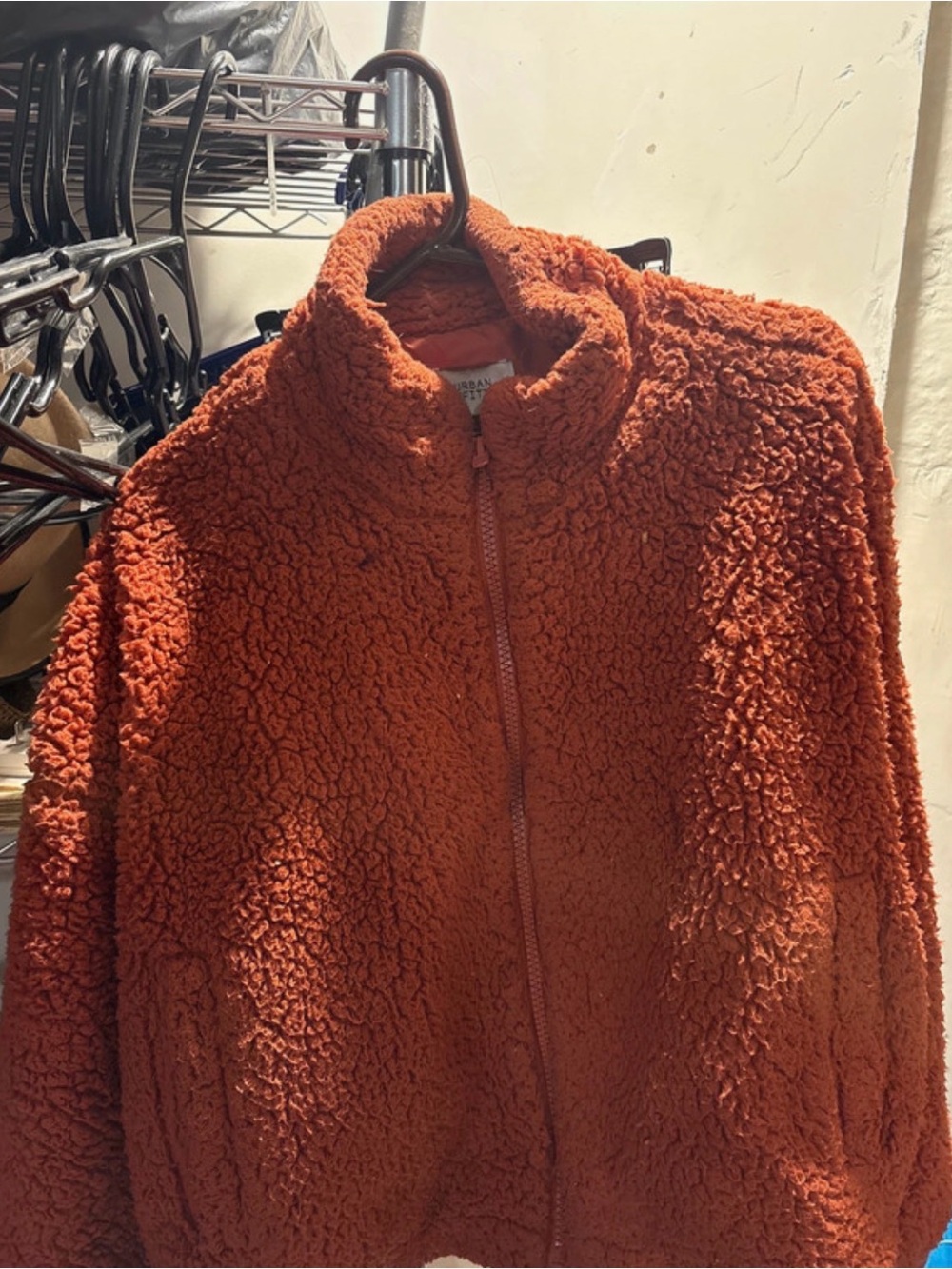 Urban Outfitters Rust Orange Teddy Sherpa Zip Jacket